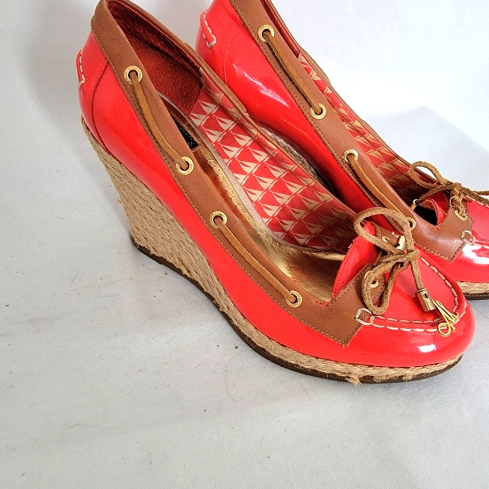 Milly for Sperry Topsider Orange  Patent Nautical Wedges Dize 8.5